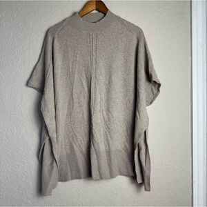 Ann Taylor Wool Blend Pointelle Mock Neck Poncho in Tan